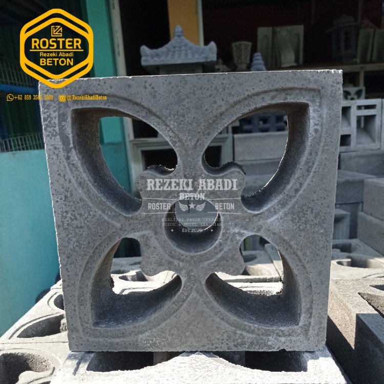 roster beton motif daun 4 ukuran 20x8x20cm